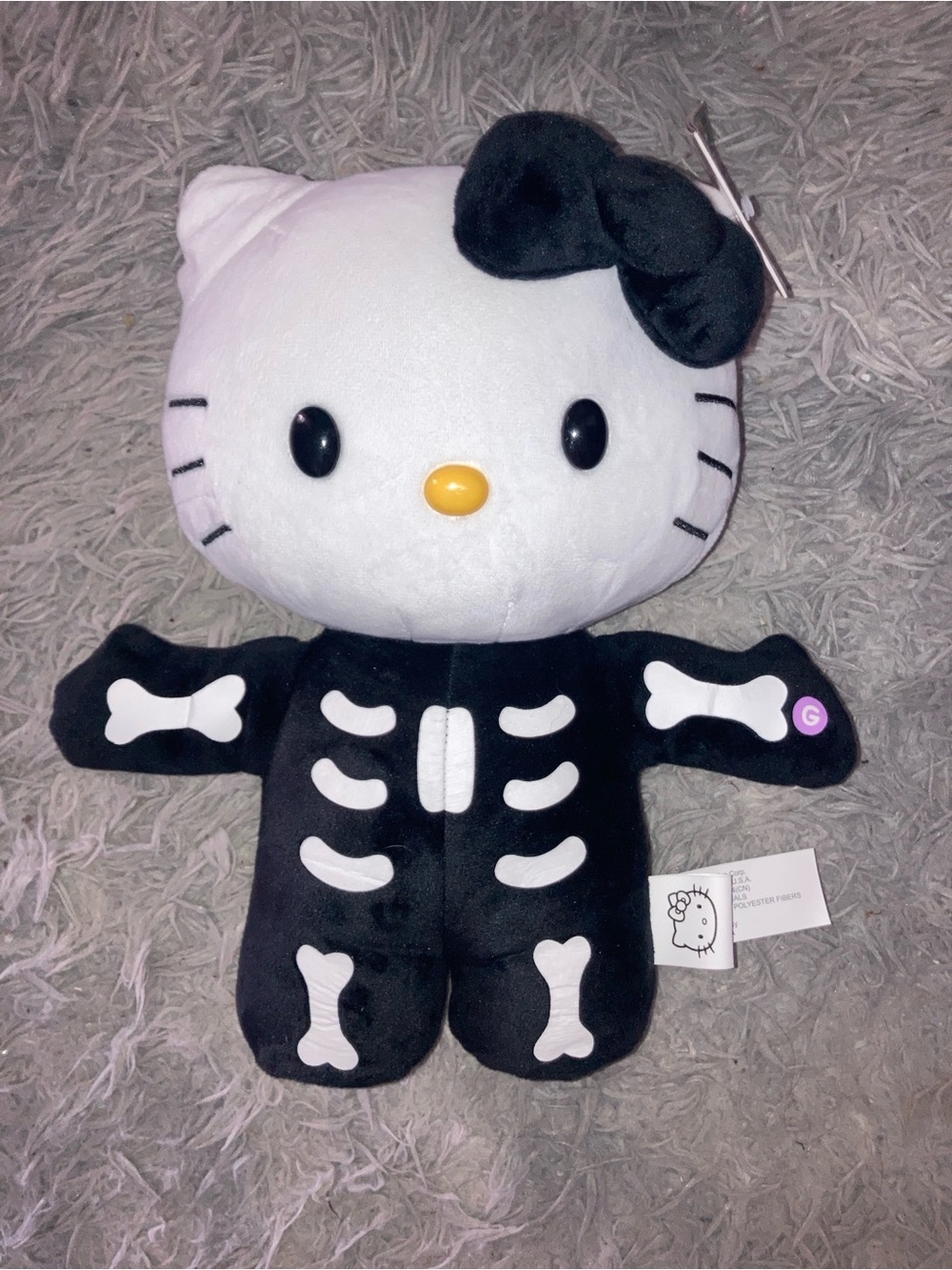 Hello Kitty Black & White Skeleton Plush - Sanrio Bow Soft Toy